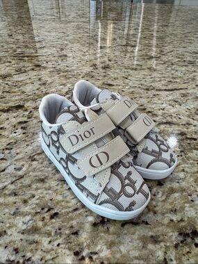 Dior Kids Beige Logo Strap Sneakers